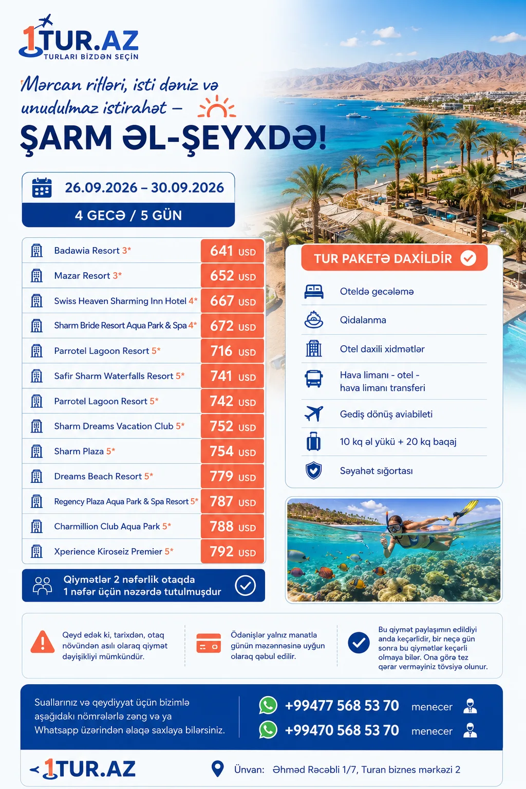 Şarm Əl-Şeyx turu — Mərcan rifləri və isti dəniz